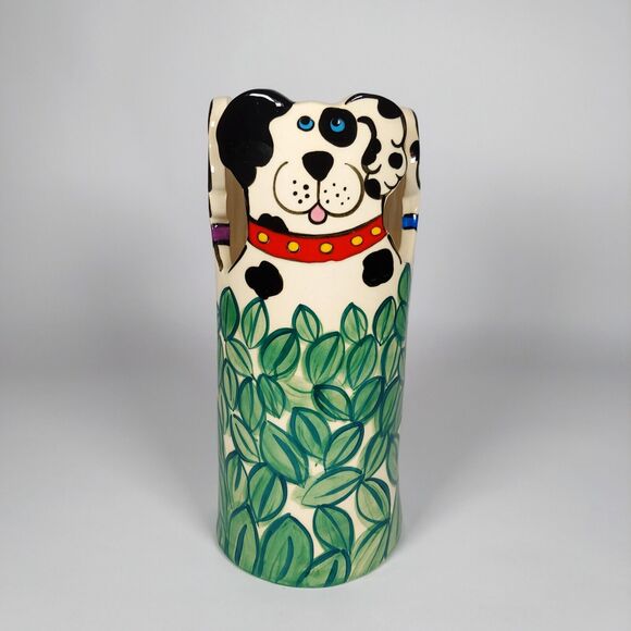 Vintage Three Sided Dog Vase Studio Pottery Handmade Signed Candace Reiter PNW - Picture 3 of 10